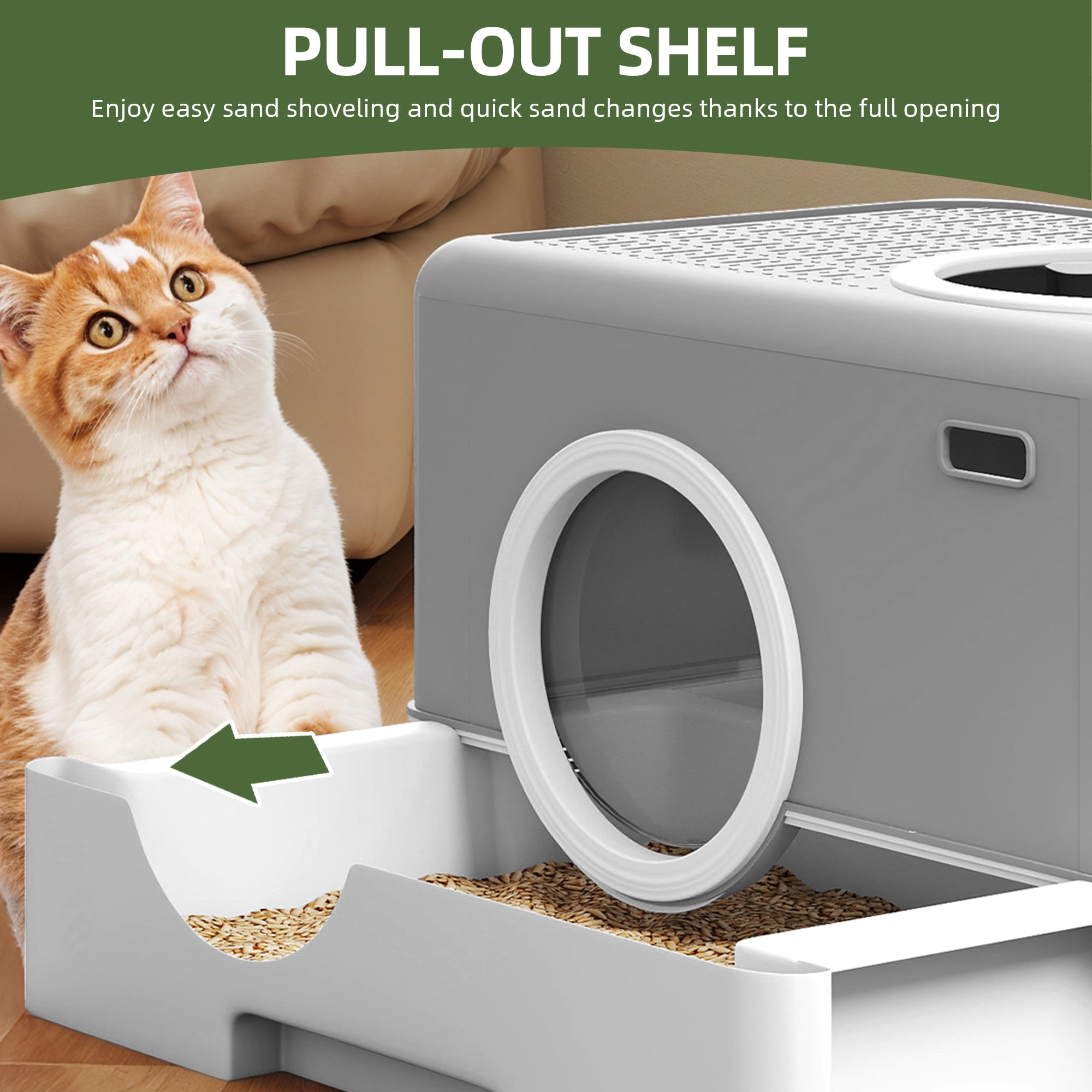 Uforic Large Enclosed Cat Litter Box with Lid Drawer Type Easy to Clean,Gray
