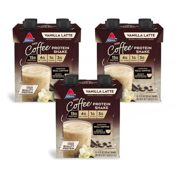 Protein Shake Atkins, café helado con leche y vainilla, 330 ml, paquete de 12