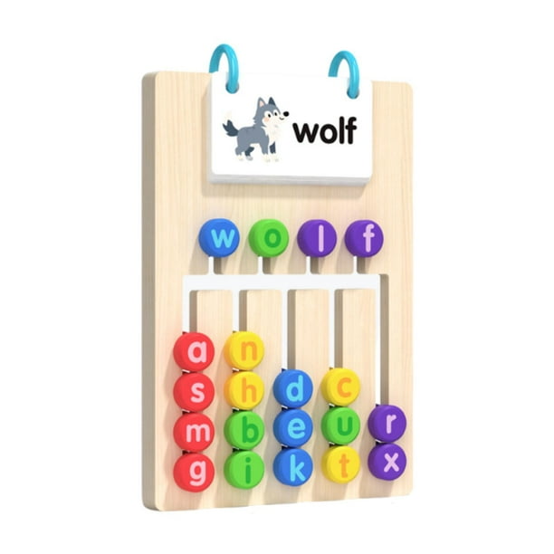 Rompecabezas deslizante de madera, bloques del alfabeto, juguete para aprender motricidad fina, juego de ortografía de madera para niños y niñas.