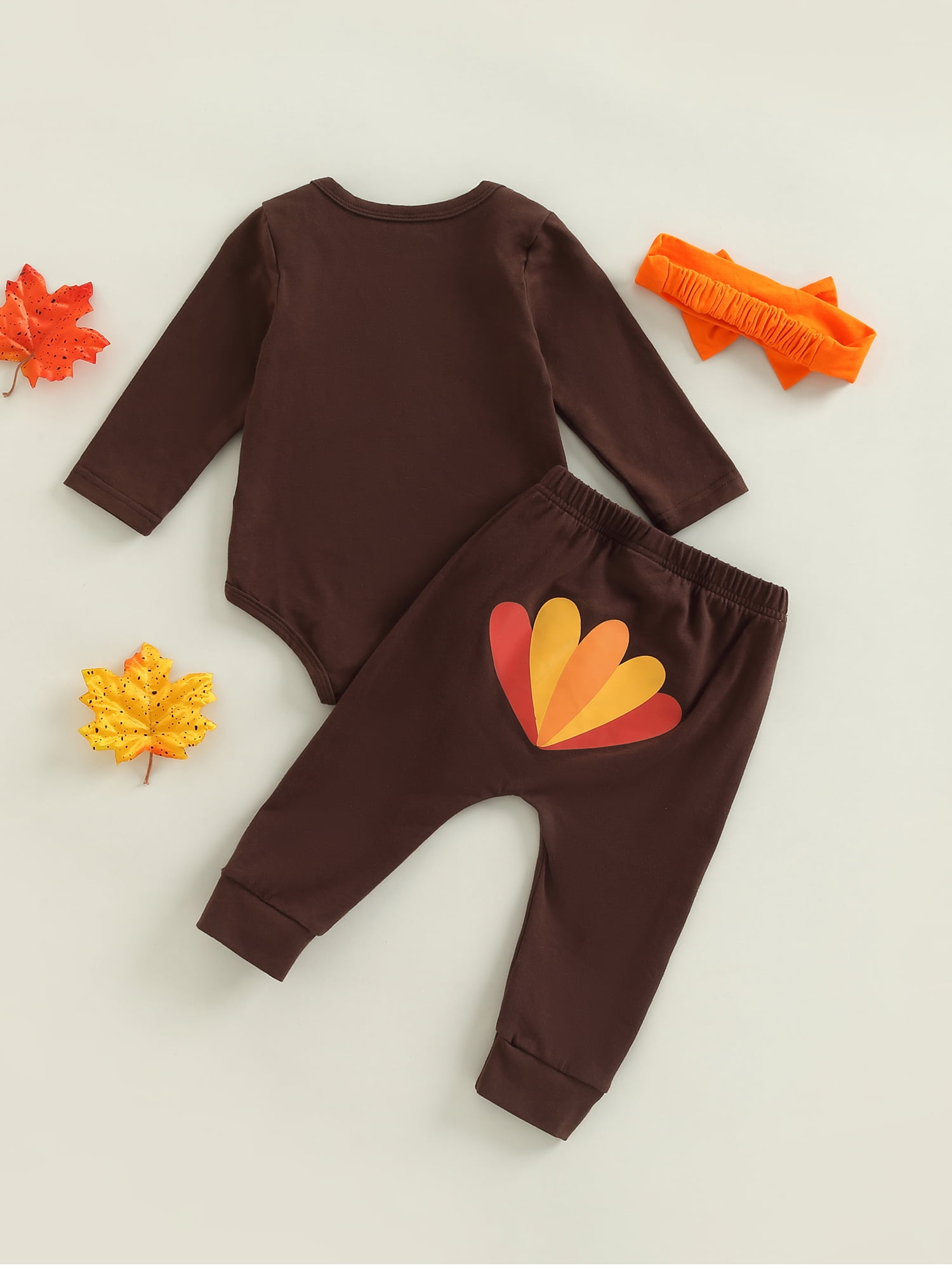 Kayotuas My First Thanksgiving Baby Girl Boy Outfit Long Sleeve Romper Bodysuit Tops Turkey Pants Headband Clothes Set