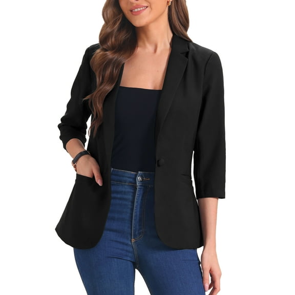 INSPIRE CHIC Work Office Jacket for Women's 3/4 Sleeve One Button Lapel Blazers