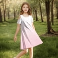thumbnail image 5 of Ashirexll Summer Dresses for Teens, Girls Dresses Size 10-12, Girls' Short Sleeve Round Neck Dress Gradient Color A-Line Dresses with Pockets, 5 of 7