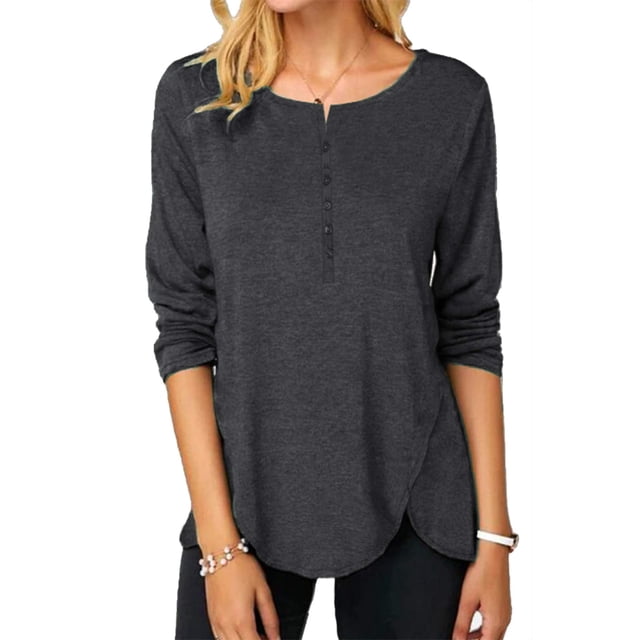 U.Vomade Women's Solid Button T-Shirt Long Sleeve Top