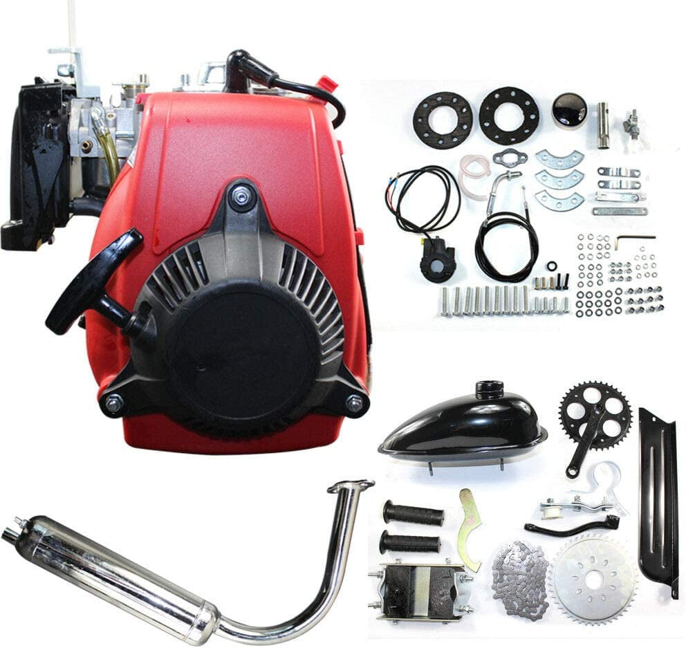 MONIPA 49cc 4 stroke Gas Petrol Motorized Bicycle Engine Motor Kit with Double Chain Drive for 28 V Frame Bike and 26 ATV Bike