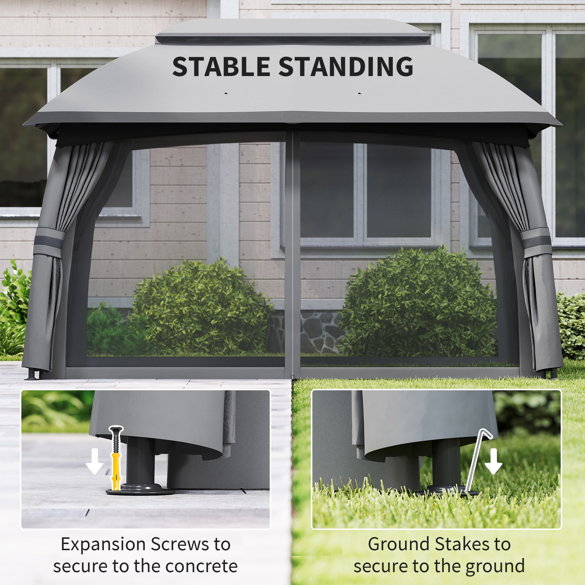 Outsunny 10' x 13' Patio Gazebo with Netting & Curtains, Dark Gray