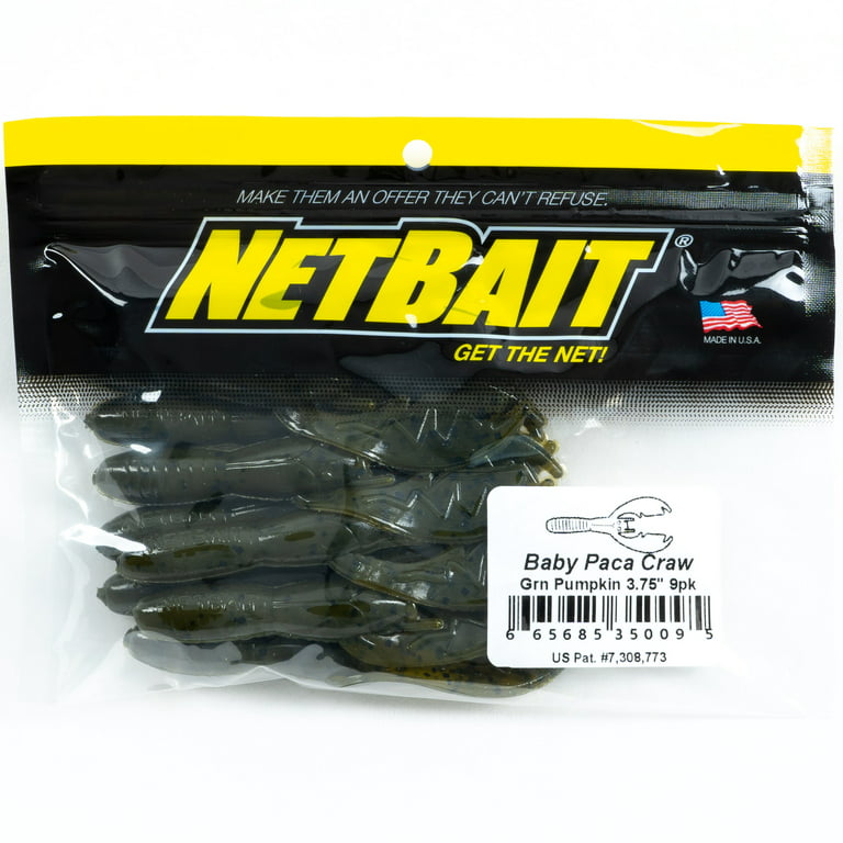 NetBait Baby Paca Craw Green Pumpkin, 9pc Crawfish Freshwater Fishing Soft  Baits