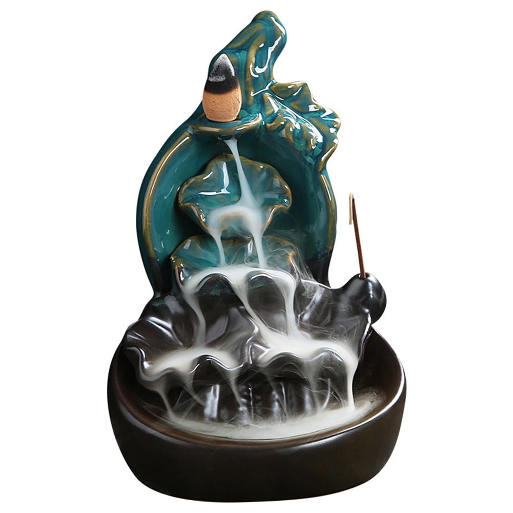 CAROOTU Ceramics Lotus Backflow Incense Burners Waterfall Censer Home