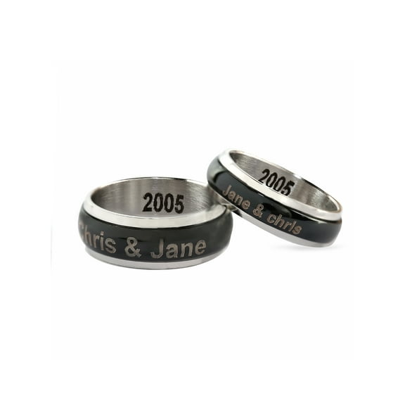 Personalized Stainless Steel Couples Spinner Ring with Black Enamel For Him