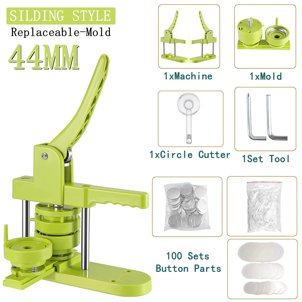 Badge Pin Button Maker Machine DIY 44MM Badges Set with 100Pcs Button Parts+Circle Cutter ,Beginner-Friendly