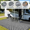 thumbnail image 3 of HIWEAVER Gray/White 5' x 8' Outdoor Rug PP Plastic Straw Woven Waterproof Patio Rug with Striped Pattern Portable Outside Carpet for Balcony Deck Picnic Garden Decor, 3 of 6