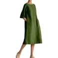 thumbnail image 2 of BUWTTER Women's Dresses Casual Loose Fit Midi Short Sleeve Linen Blend Summer Boho Versatile Tunic Everyday Wear Green Dress XXXXL, 2 of 4