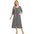 thumbnail image 6 of Women's Soft Striped Robe  3/4 Sleeve Spring & Fall Nightgown with Front Zipper, Pockets for Outdoor and Home, 6 of 11