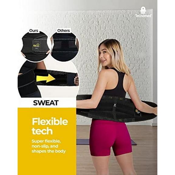 Tecnomed Waist Trainer for Women: Premium Waist Trimmer, Sweat Belt While Working Out, Postpartum Support Belly Band Black