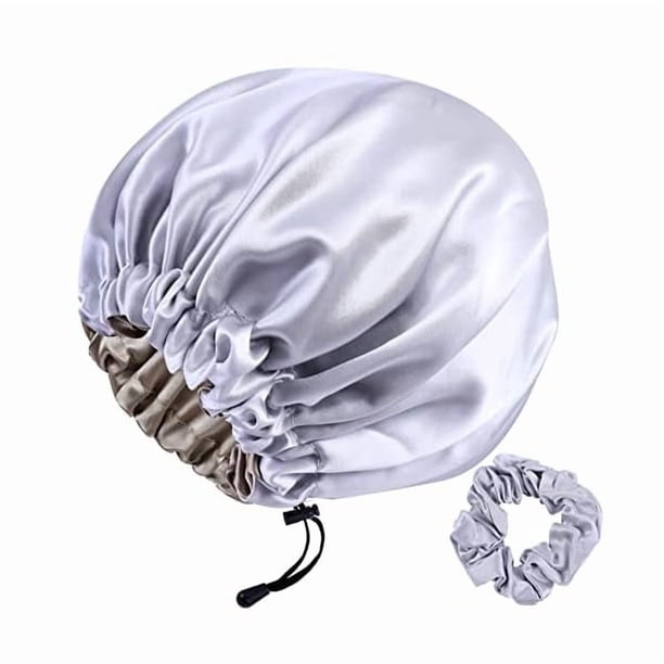 wonima11 22 Momme 100% Mulberry Silk Bonnet Hair Wrap for Sleeping, Adjustable Silk Scrunchies Sleep Cap for Women Men Hair Care, Head Scarf Night Caps with Elastic Stay On Head, 1Pc(Gray,Bronze)