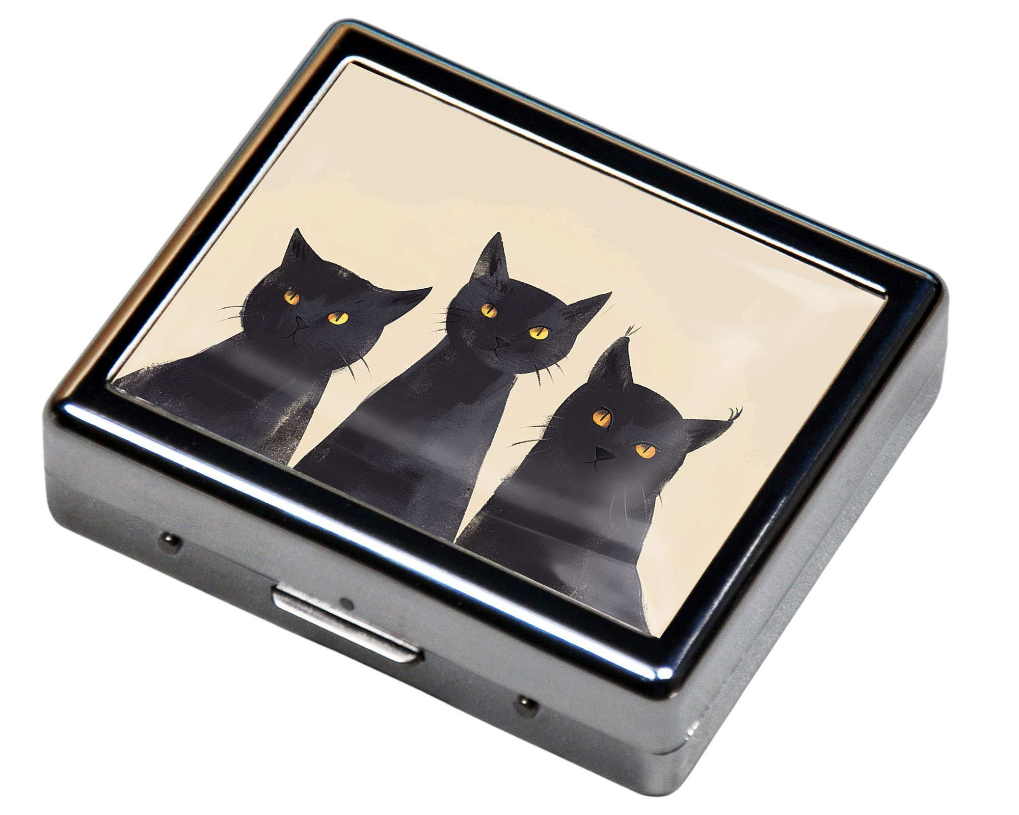 Three Cats 7 Days Chromed Shiny Silver Pill Organizer with Mirror Inside Has 8 Separate Compartments Rectangle Cute Travel Pill Organizer for Purse 7 Days Pill Box Pill Case