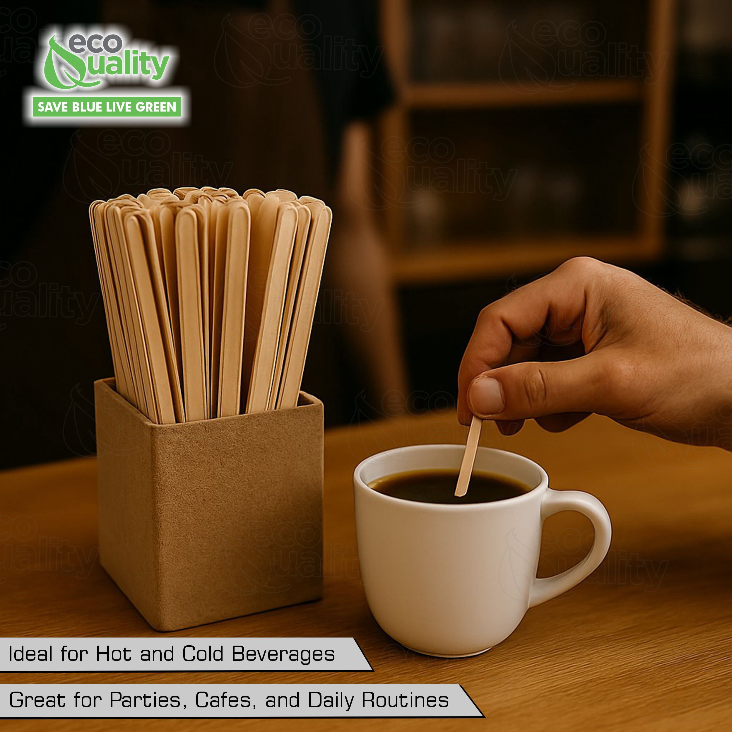 EcoQuality Splinter Free Birch Wooden Coffee Stirrer Sticks, 7.5