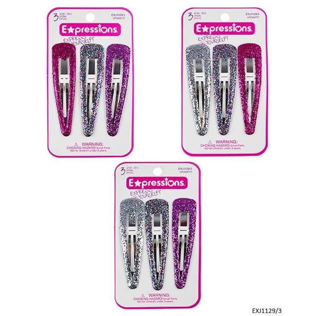 DDI 2334444 Jumbo Chunky Glitter Snap Clips 3 Piece Assorted Case of 48