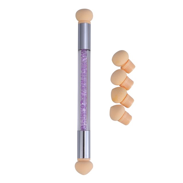 EeaseMX Pincel de uñas con esponja, pincel lavable para punteado y degradado, herramientas para decoración de uñas con 4 cabezales de repuesto (diamantes de imitación morados)