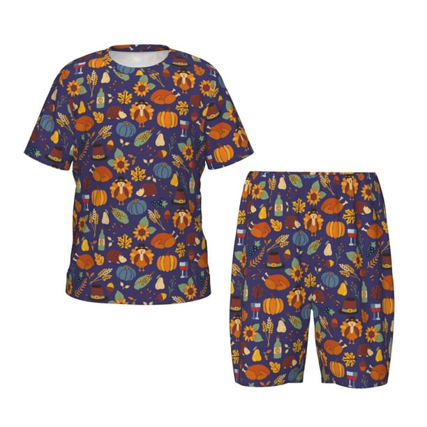 Balery Thanksgiving Turkey 2 Conjunto de Pijama Infantil de Manga Corta con Estampado – Ropa de Dormir de Algodón Suave-4X-Large