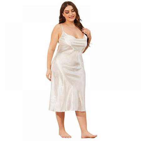 

Women Plus Size Lingerie Chemise Satin Lace Silk Slips Nightwear Nightgown Dress