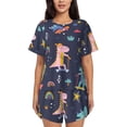 thumbnail image 1 of Balery Cartoon Dinosaur Scooter Sport Blue Conjunto de Pijama para Mujer con Estampado, Dos Piezas de Manga Corta y Shorts, Ropa de Dormir Suave con Cuello Redondo y Bolsillos-XX-Large, 1 of 6