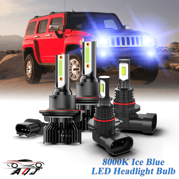 8000K Ice Blue LED Bulb for Hummer H3 2006-2010 H3T 2009-2010 High-Low Beam Headlight Foglight Bulbs Combo Pack of 4