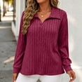 thumbnail image 4 of Fall Tops for Women Nelozsy Women V Neck Plus Size Ribbed Long Sleeve Top Pullover Wine XXXL, 4 of 6