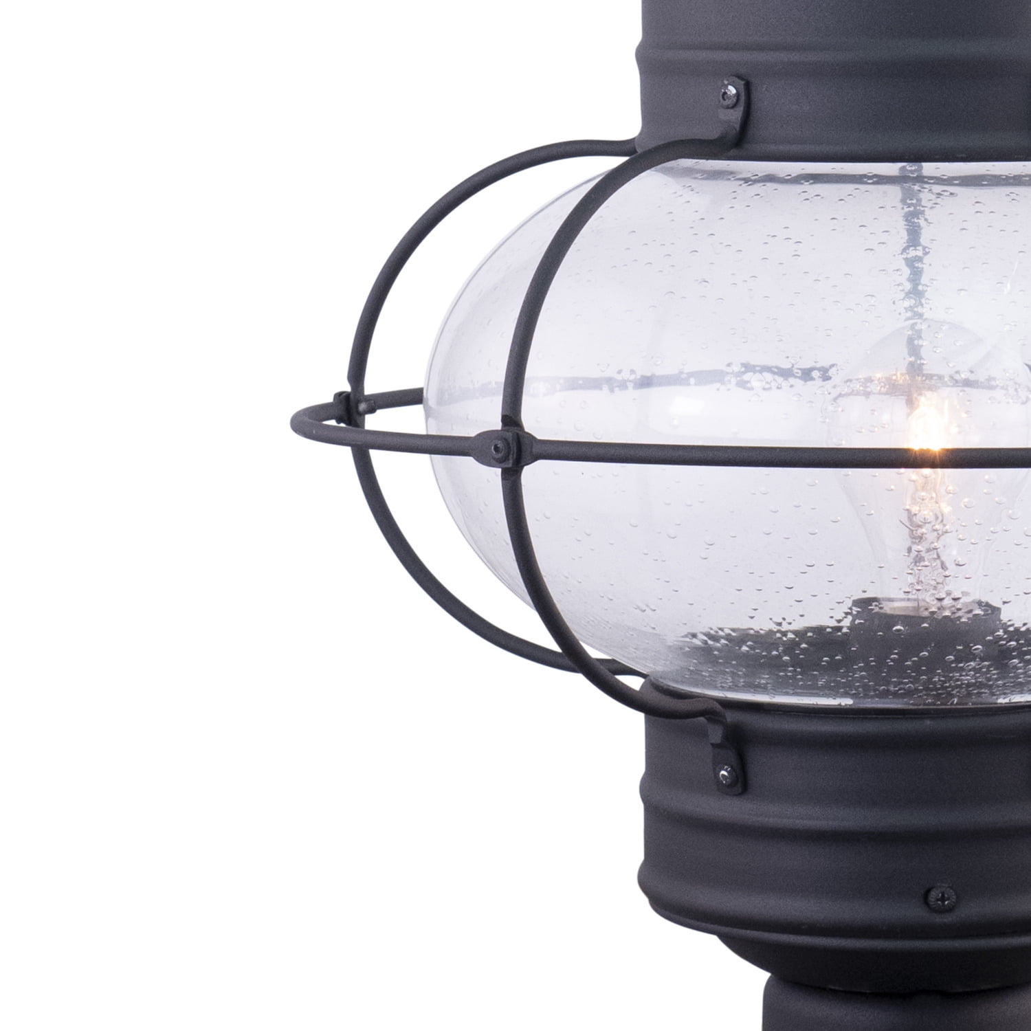 Homestock Asian Allure 1 Light Black Coastal Outdoor Globe Post Light Clear Glass
