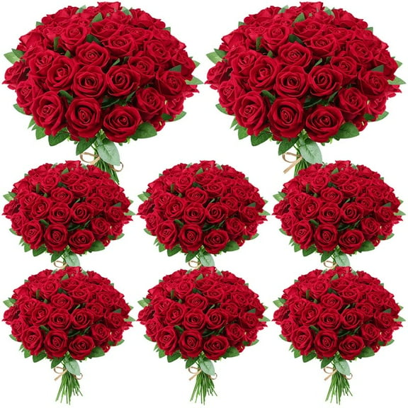 Armscye 80 Artificial Silk Roses Bulk - Realistic Velvet Burgundy/Red Roses for Wedding Centerpieces, Home Decor, Flower Arrangements (Red)