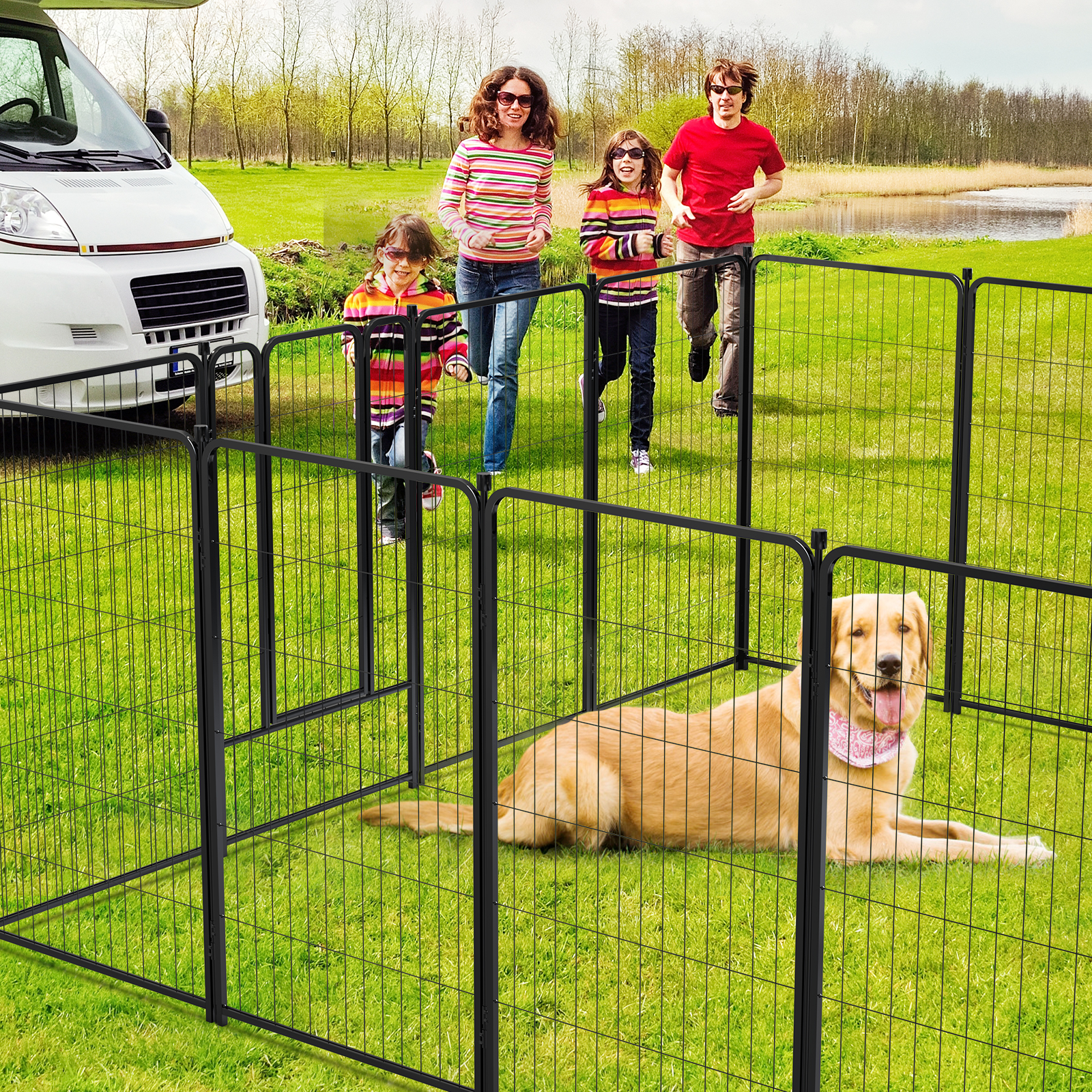 Segawe 24-Tall 16-Panel Pet Playpen – DIY Dog Exercise Pen For Indoor/Outdoor Use – Black