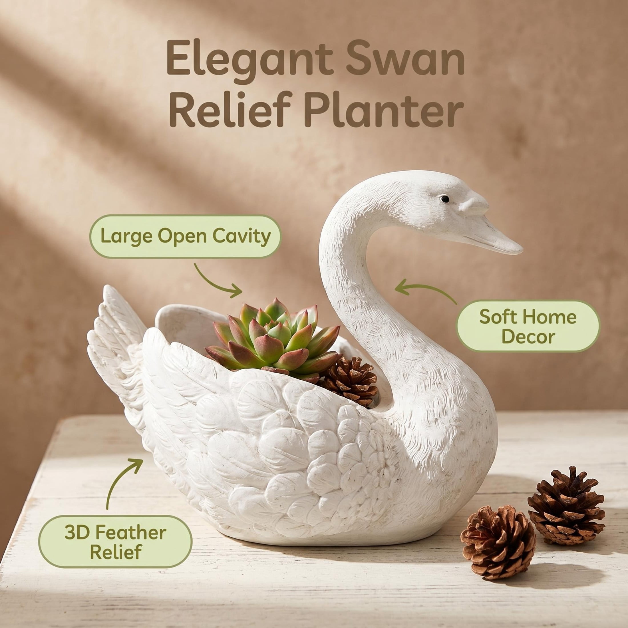 GDF Studio White Swan Statue Planter, Weather-Resistant Resin Garden Flower Pot Sculpture for Pond Patio Lawn Backyard