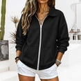 thumbnail image 5 of Women's Oversized Full Zip Up Sweatshirt Jacket Collared No Hood Long Sleeve Drop Shoulder Solid Color Cozy Lightweight Casual Y2K Outwear with Pockets for Fall Winter Spring Black L, 5 of 5