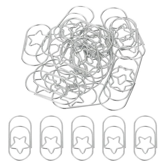 Uxcell 2'' x 1'' Large Paper Clip, 20 Pcs Metal Star Assorted Shaped Paper Clip for Office Document Organization, Silver Tone