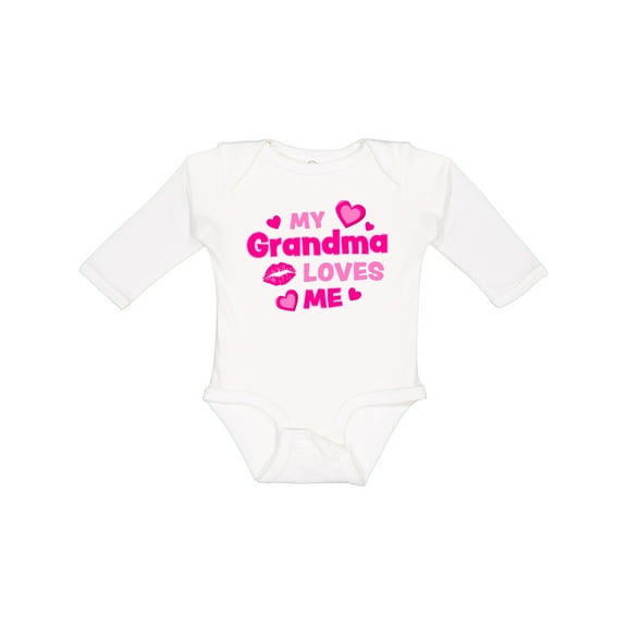 Inktastic My Grandma Loves Me with Hearts and Kiss Boys or Girls Long Sleeve Baby Bodysuit
