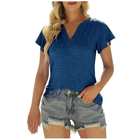 

Womens 2022 Trendy Causal V Neck Solid Blouse Short Sleeve T Shirt Summer Tops Corset Tops Ladies Going Out Plus Size Y2k Tees Fall Winter Boho Floral Tunic Tops Gym Athletic Workout T-shirts