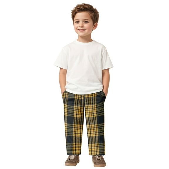 KPOPLK Boys Plaid Pants Boys Girls Printed Plaid Pants with Pockets Drawstring Elastic Waist for Christmas(9-12 Months,I26-Yellow)
