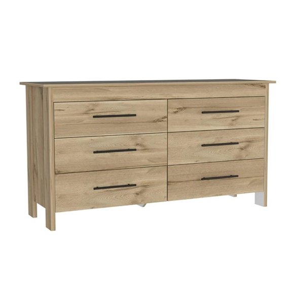 FM FURNITURE Luxor Commode Double à 6 Tiroirs en Bois d'Ingénierie en Chêne Clair/blanc