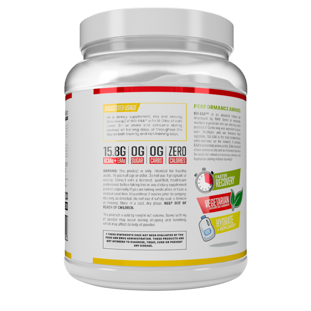 Man Sports ISO-EAA - Advanced Electrolyte Hydration, BCAA, and EAA - Branched Chain Amino Acids and Essential Amino Acids - Prevent Muscle Soreness - 690 Grams, 30 Servings - Rainbow Sherbet - image 4 of 4