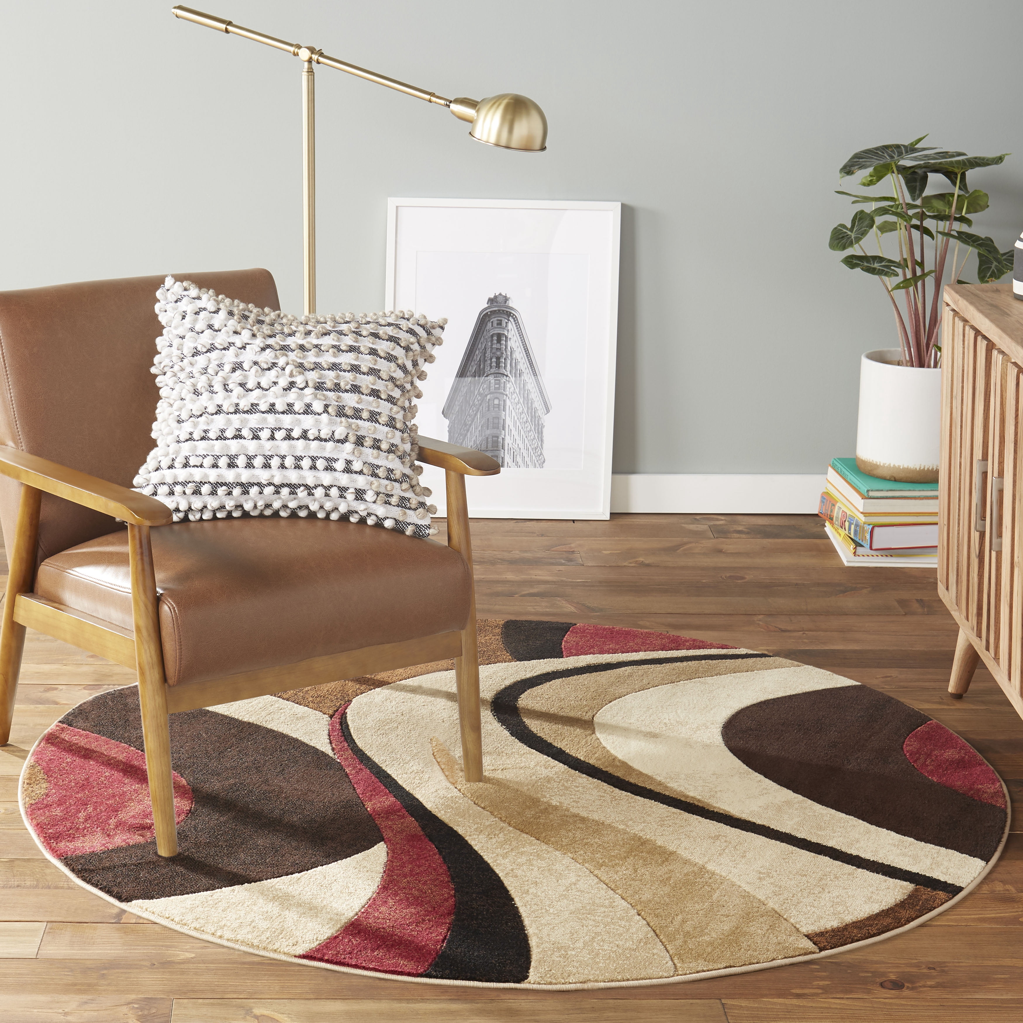 Home Dynamix Tribeca Slade Contemporary Abstract Area Rug, Brown/Red, 5'2" Round