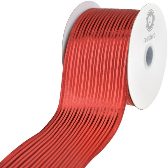 Homeford Christmas Vertical Grain Stripes Wired Ribbon, Red, 2-1/2-inch, 10-yard