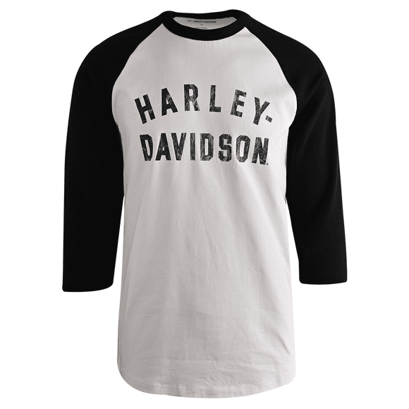 Harley-Davidson T-Shirt pour Homme Blanc Vif Couleur Agrafe Raglan 3/4 (S29)