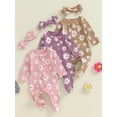 thumbnail image 4 of Elippeo Baby Girl Footies Rompers 3 6 9 Months Flower Print Crew Neck Long Sleeve Ruffles Jumpsuits Fall Clothes Bodysuits with Headband, 4 of 10