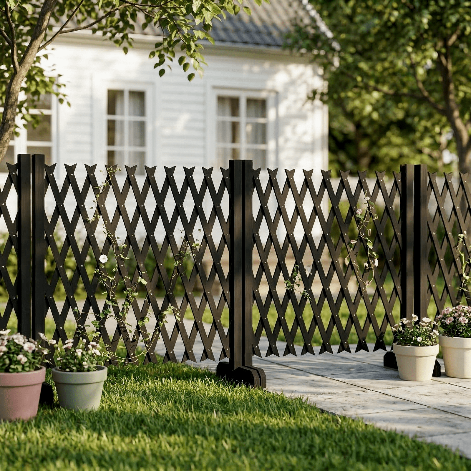Expandable Wooden Garden Trellis 13" to 81" Wide 35" High Decorative Diamond Pattern Fence Panel for Climbing Plants Garden Yard Privacy Screen Pet Barrier