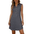 thumbnail image 2 of QUNYINEY Solid Sun Dresses Women Midi Casual Summer Sleeveless Shirt Dress Vacation Button Casual Loose Fit V Neck Dresses, 2 of 8