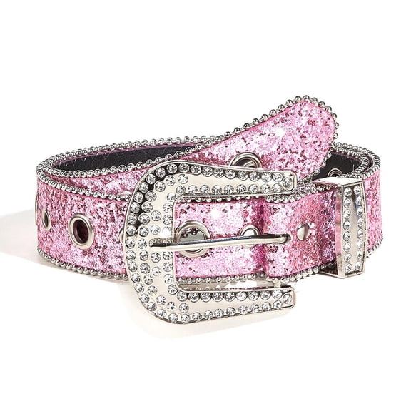 Women Sparkly Rhinestone Glitter Belt, Adjustable Diamond Buckle Decorative Waist Belt for Jeans