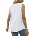 thumbnail image 4 of Summer Tank Tops for Women Loose Fit Pleated Tunics Scoop Neck Sleeveless Lace Tops Curved Hem Flowy White S, 4 of 7