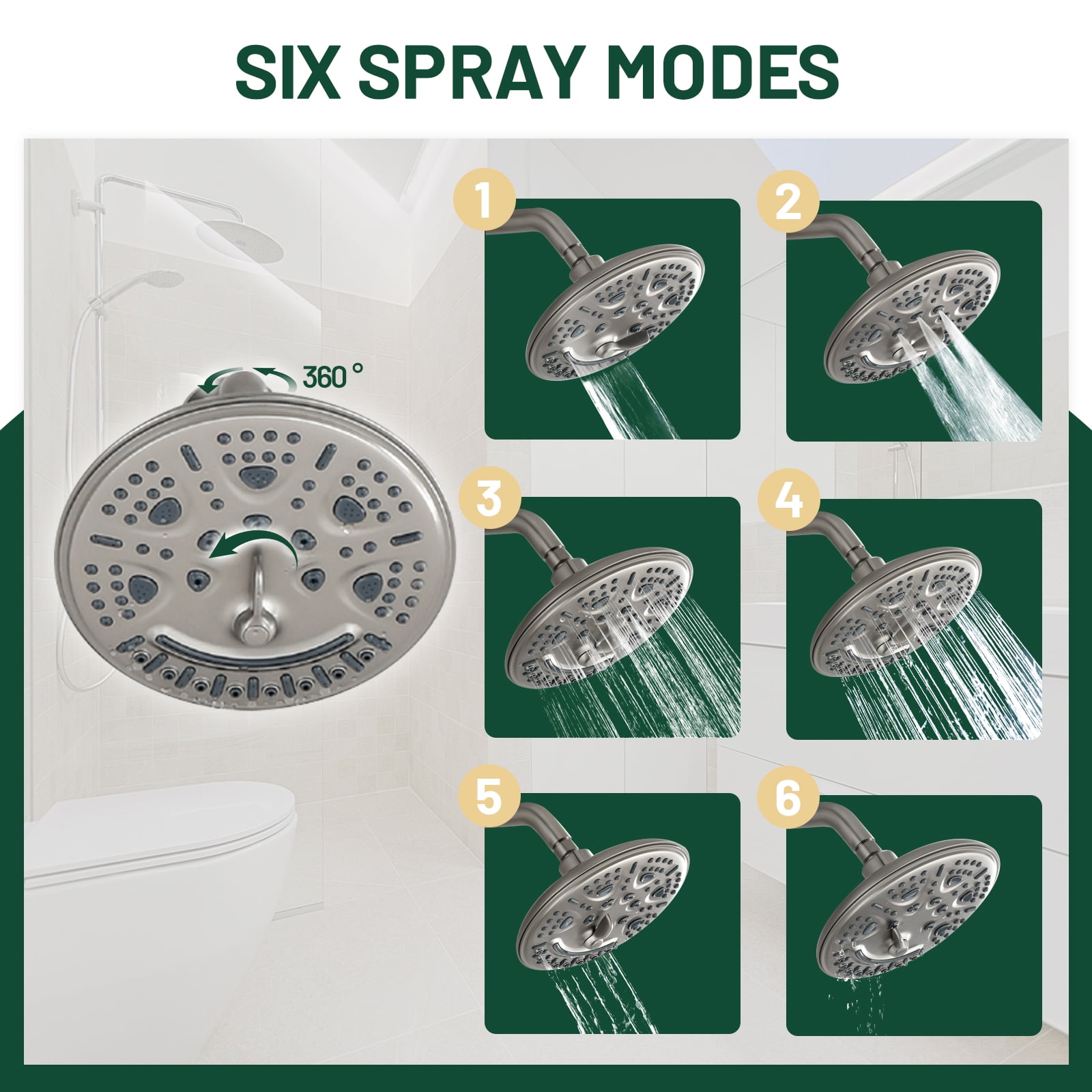 Cobbe 8-Inch Single Handle Bathroom Rain Shower Head Set with 6-Spray Patterns ABS Rainshower Showerhead Brushed Nickel