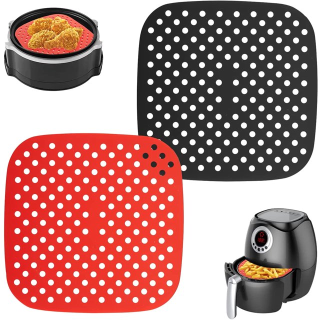 Doublures en Silicone pour Friteuse à Air Chaud Rondes, 8/9 Pouces Antiadhésives, Sans BPA Accessoires Réutilisables pour Friteuse à Air Remplaçables en Parchemin, Compatibles avec INSTANT VORTEX, NUWAVE, CHEFMAN (8.5 Pouces)