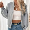 thumbnail image 4 of Wensltd Women Solid Color Short Jacket Full Zip Up Long Sleeve Lightweight Casual Athletic Coat Tops Gray, 4 of 7