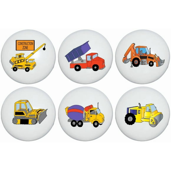 Tiroirs de Camion de Construction en Céramique pour Garçons, Boutons d'Armoire, Ensemble de 6